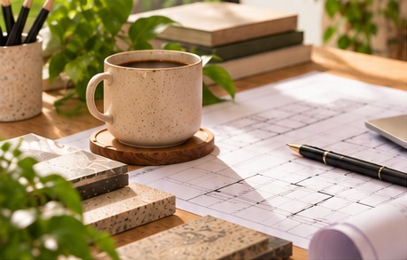Detalhes de materiais e plantas sobre a mesa